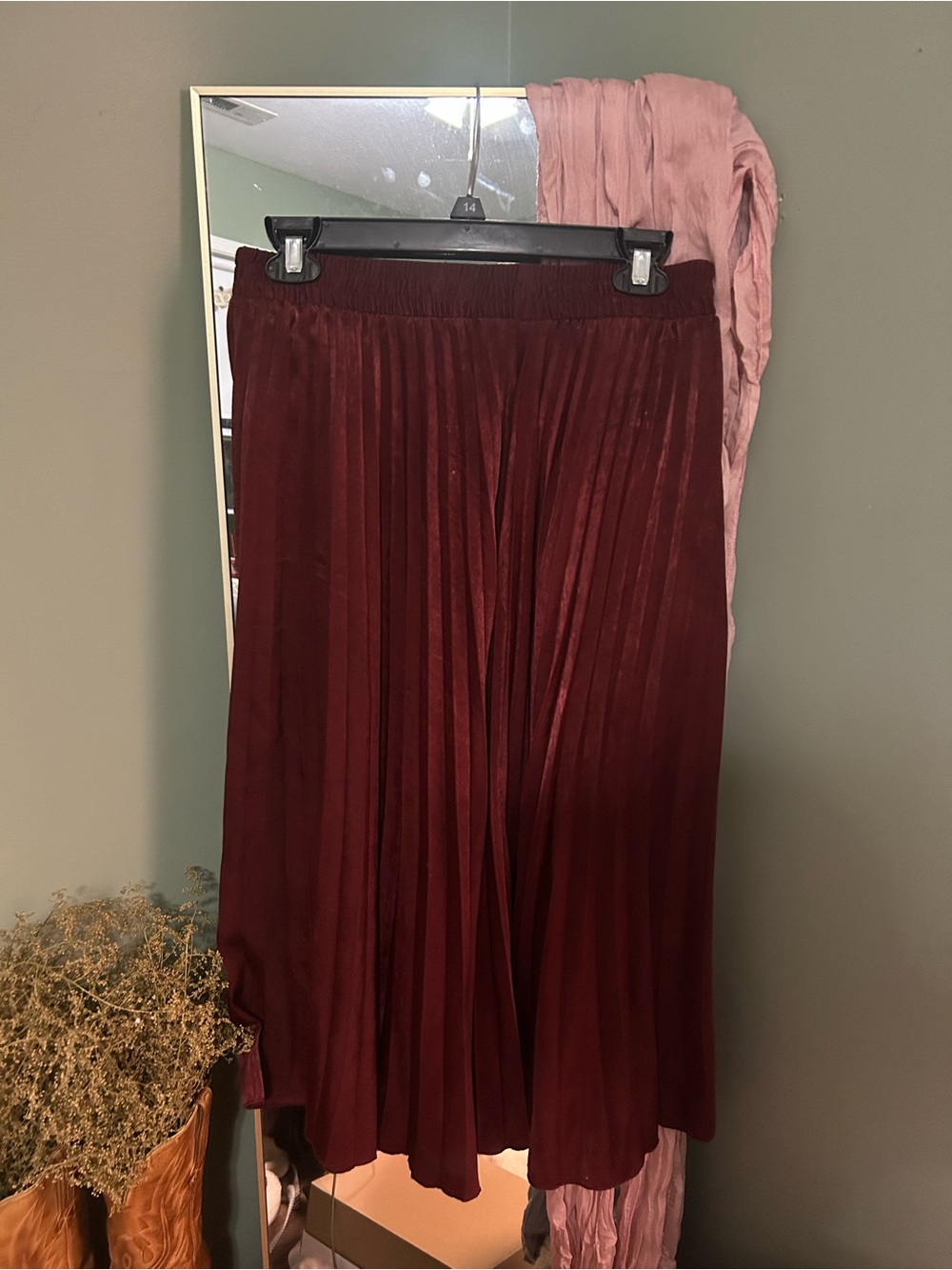 Pleated Midi Skirt in Deep Burgundy